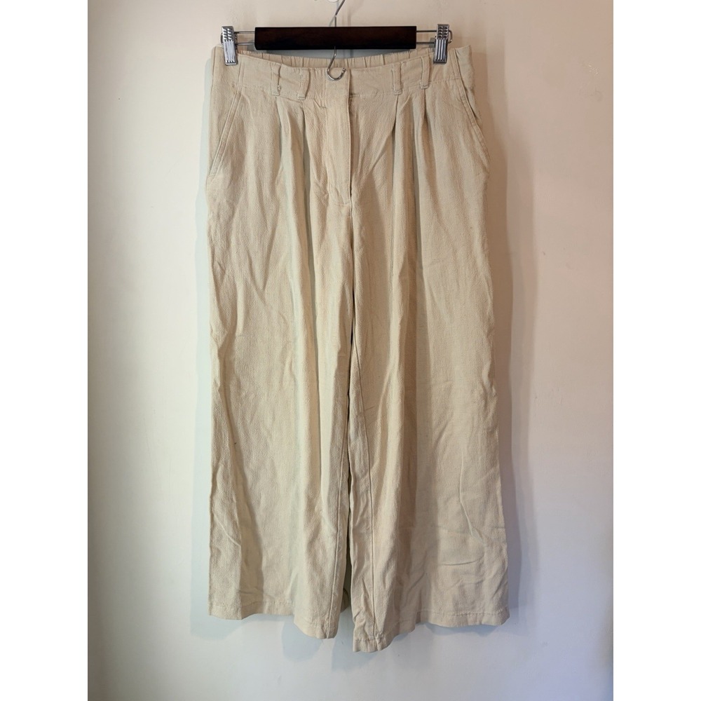Belle Vere Womens High Rise Pleated Linen Blend Wide Leg Pants Beige Size 4